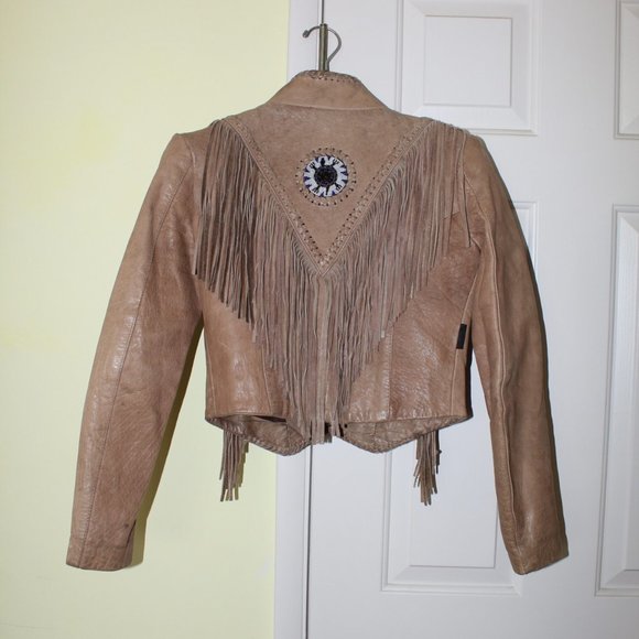 Hot Leathers fringe motorcycle bone and bided women's jacket Size XS long sleeve - Picture 9 of 13